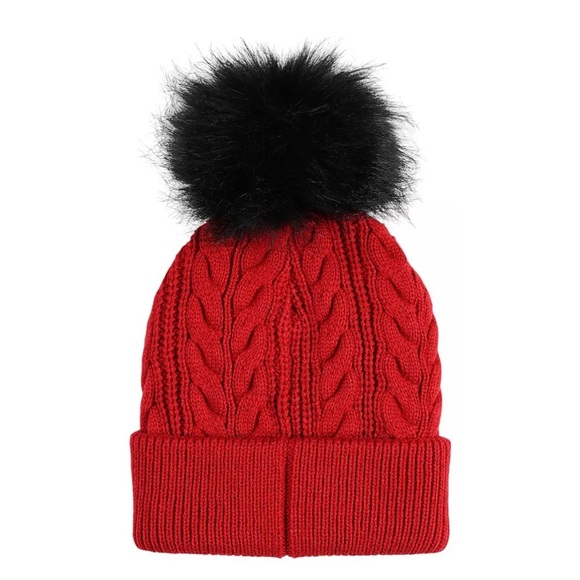 Obermeyer Fir FF Beanie Red Knit Pom Pom Adult NWT - Picture 2 of 2
